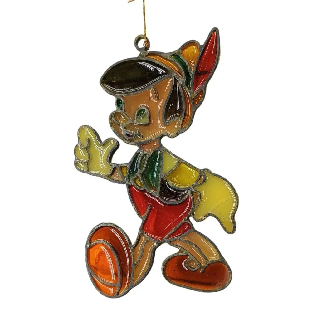 Vintage 1980s Pinocchio Stained Glass Suncatcher Ornament By Kurt S. Adler Handc